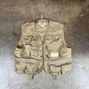Woodfield Mens Tan Multi Pocket Fishing Utility Vest Khaki Gorpcore Size L